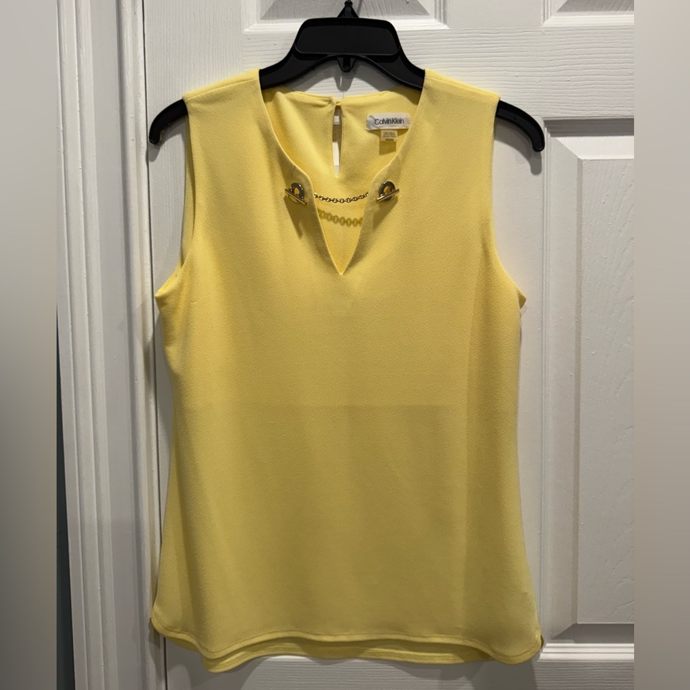 Calvin Klein Light Yellow Top with Gold Chain Accent